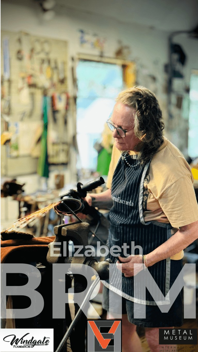 Blacksmith Elizabeth Brim working in her iron studio near Penland School